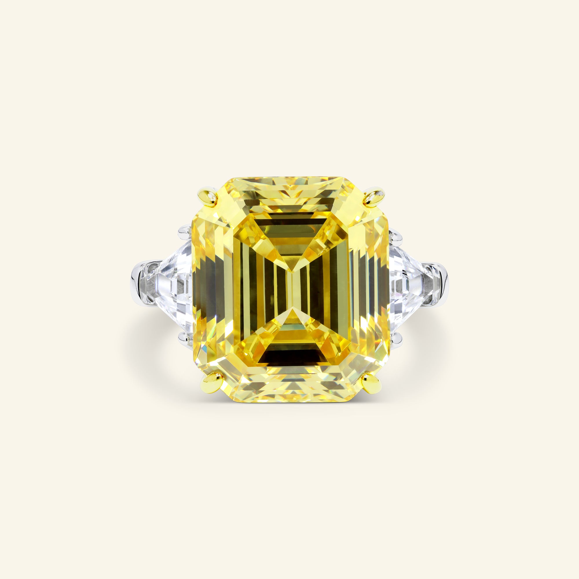 Veronica Asscher Three-Stone Ring in Sterling Silver by Arvion Jewelry of Beverly Hills.