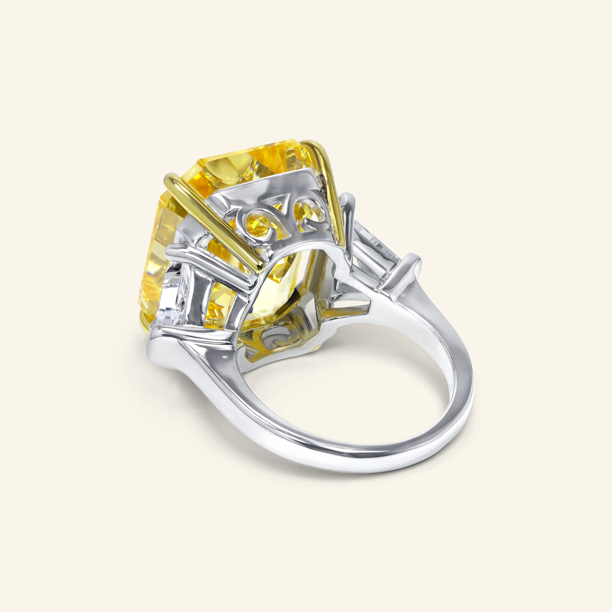 Veronica Asscher Three-Stone Ring in Sterling Silver by Arvion Jewelry of Beverly Hills.