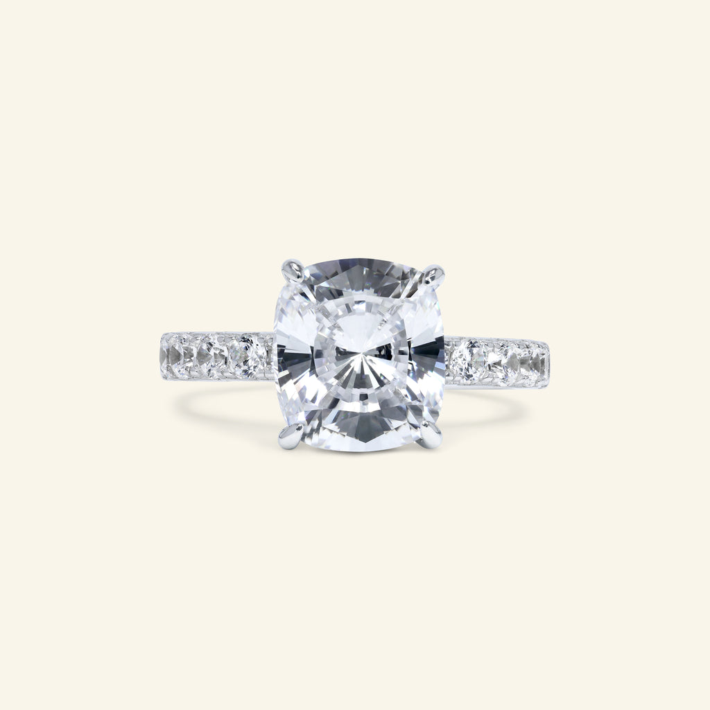 Chelsea cushion cut hidden halo ring in sterling silver by Arvion Jewelry