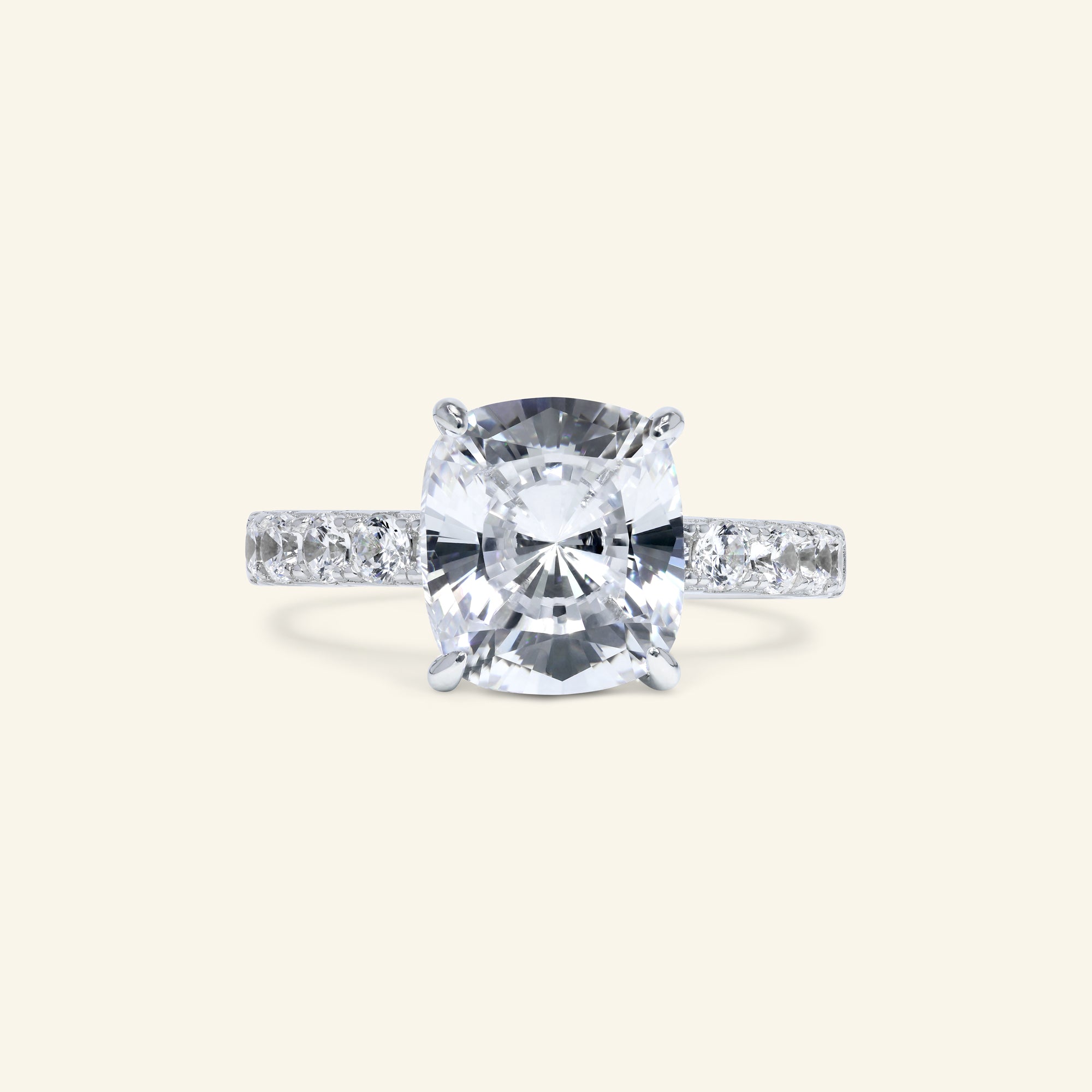 Chelsea cushion cut hidden halo ring in sterling silver by Arvion Jewelry