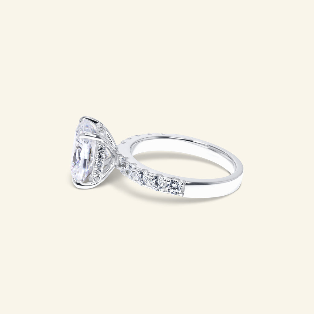 Chelsea cushion cut hidden halo ring in sterling silver by Arvion Jewelry