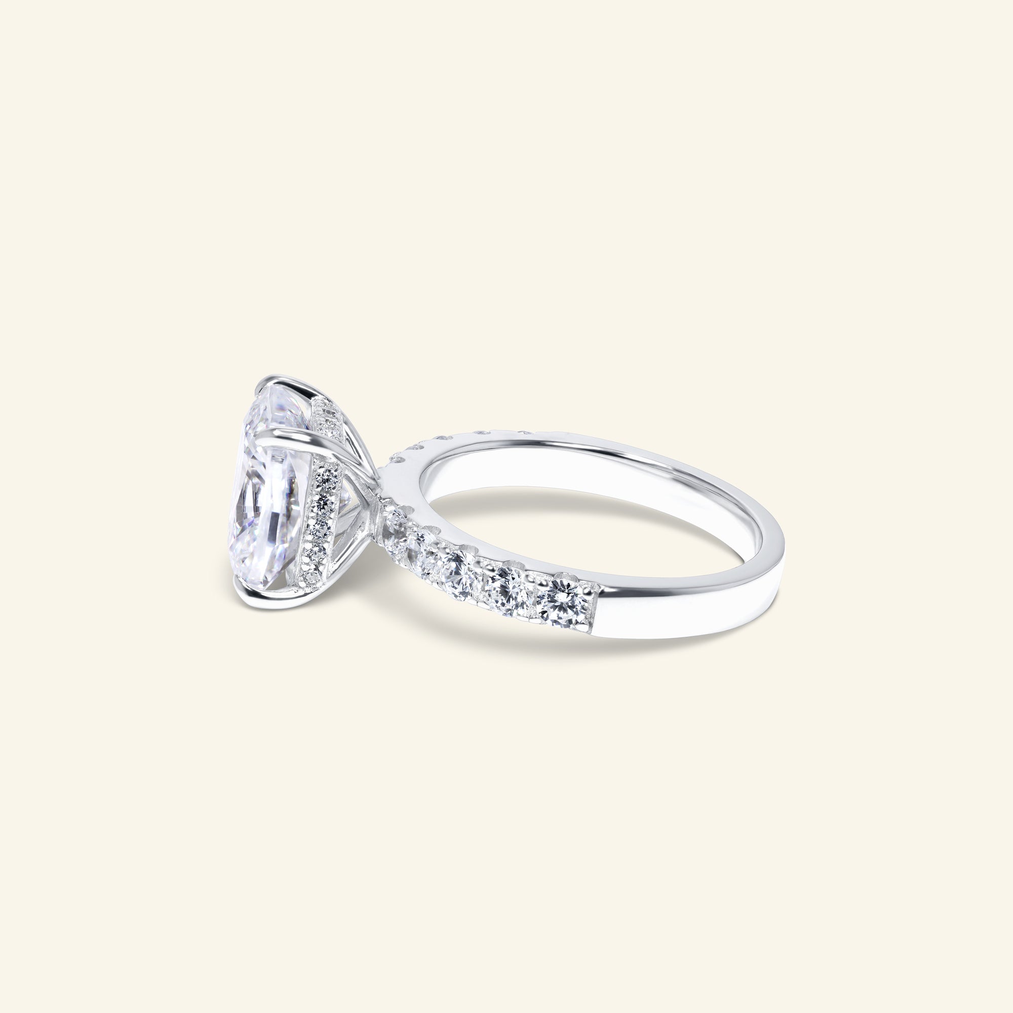 Chelsea cushion cut hidden halo ring in sterling silver by Arvion Jewelry