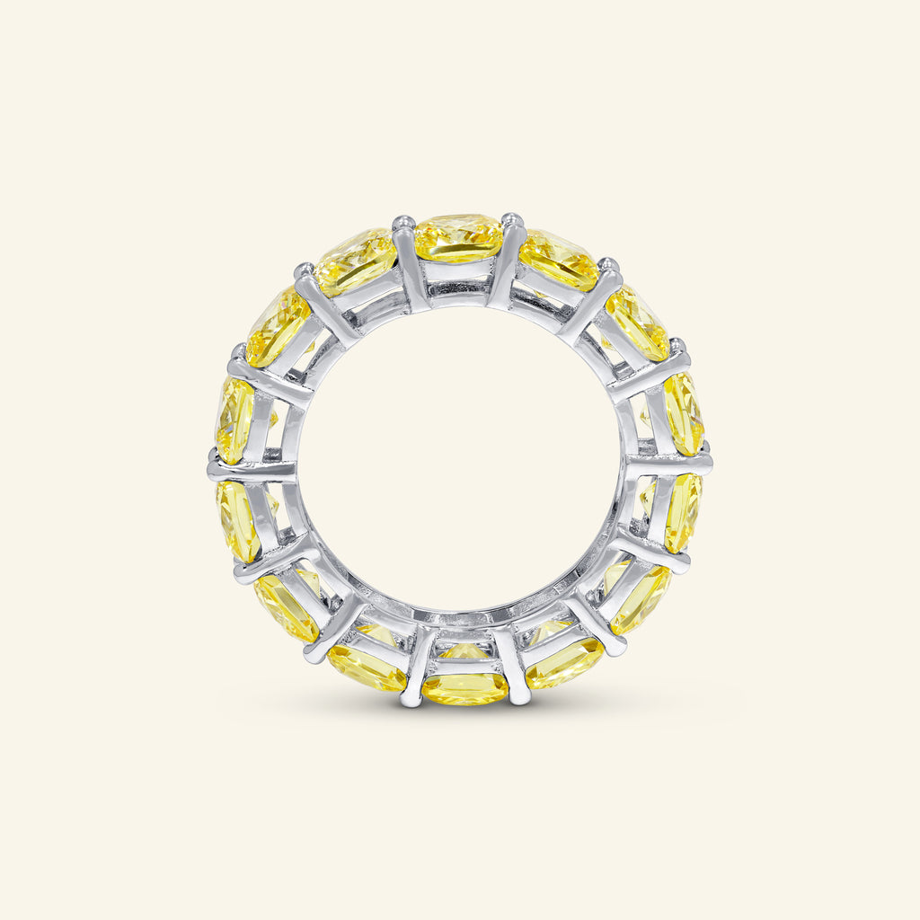 Solenne cushion cut yellow eternity ring in sterling silver by Arvion Jewelry