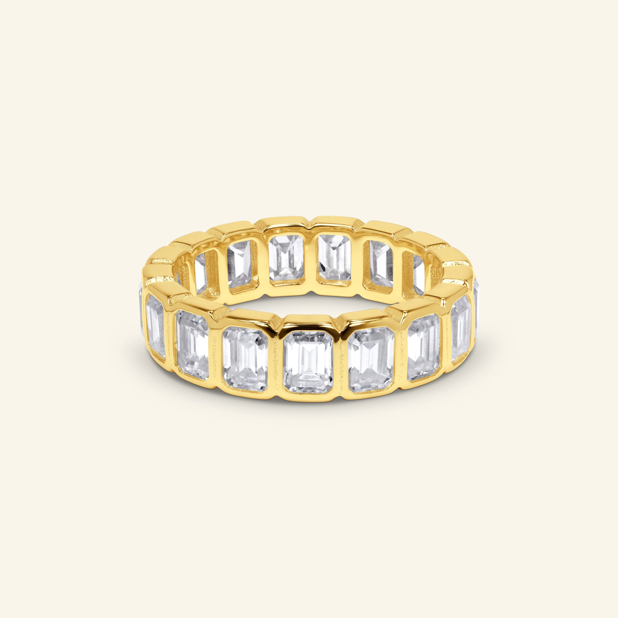 Valerius emerald cut bezel eternity ring in sterling silver by Arvion Jewelry