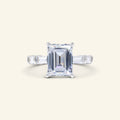 ﻿Legacy emerald cut three stone ring with baguette side stones in sterling silver by Arvion Jewelry