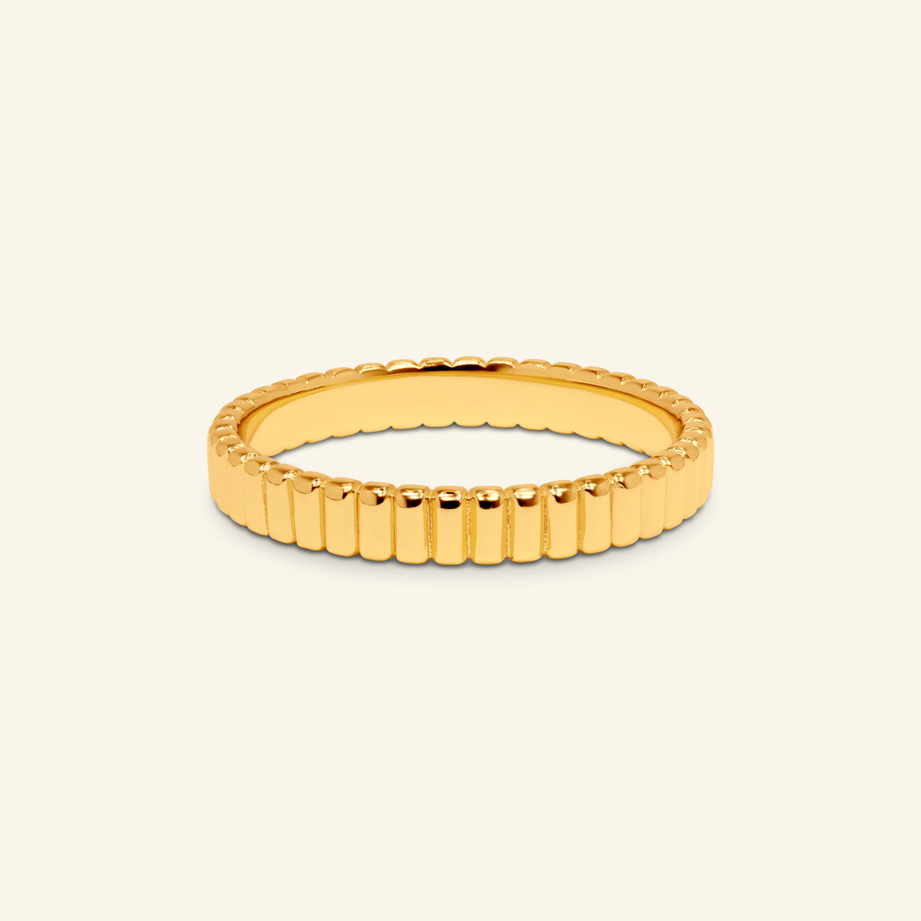 Lennon fluted textured band in sterling silver with gold finish by Arvion Jewelry