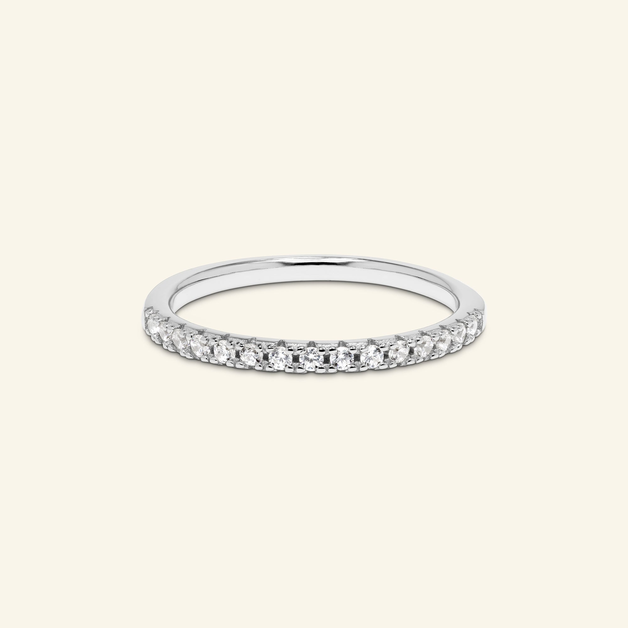 Elara pavé band with round stones in sterling silver available in yellow or silver finish by Arvion Jewelry