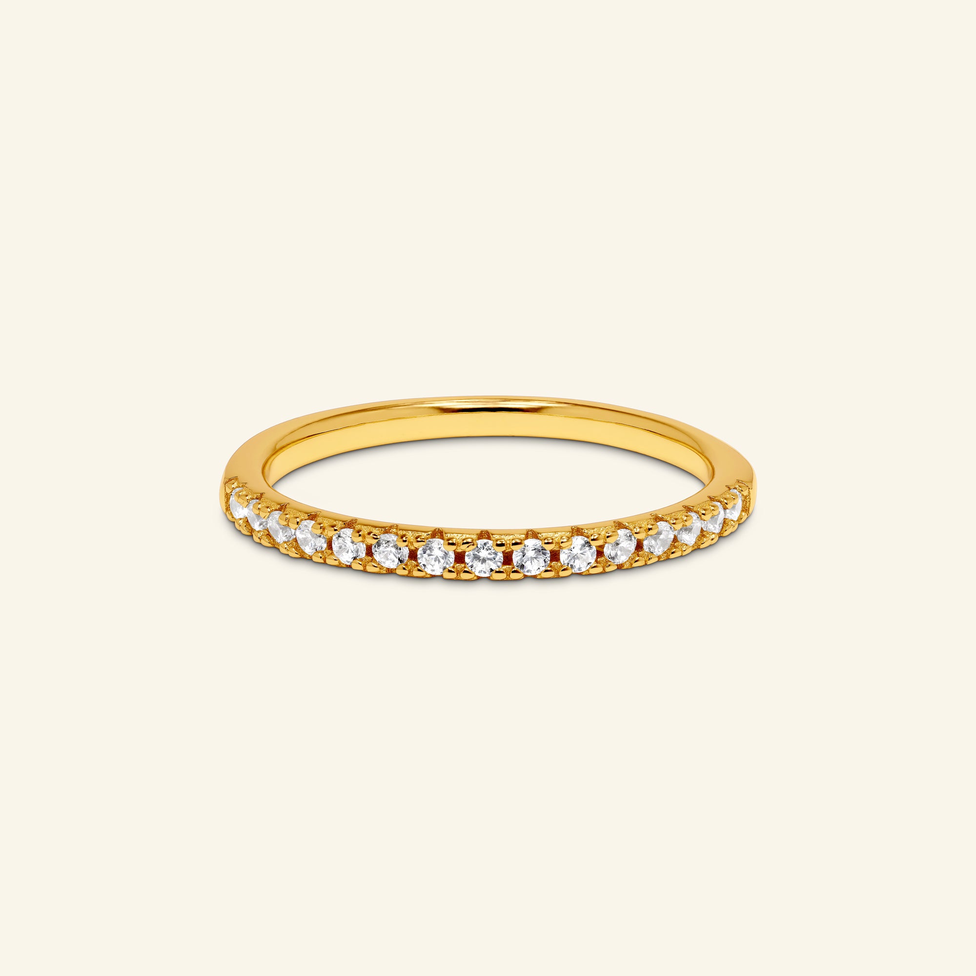 Elara pavé band with round stones in sterling silver available in yellow or silver finish by Arvion Jewelry
