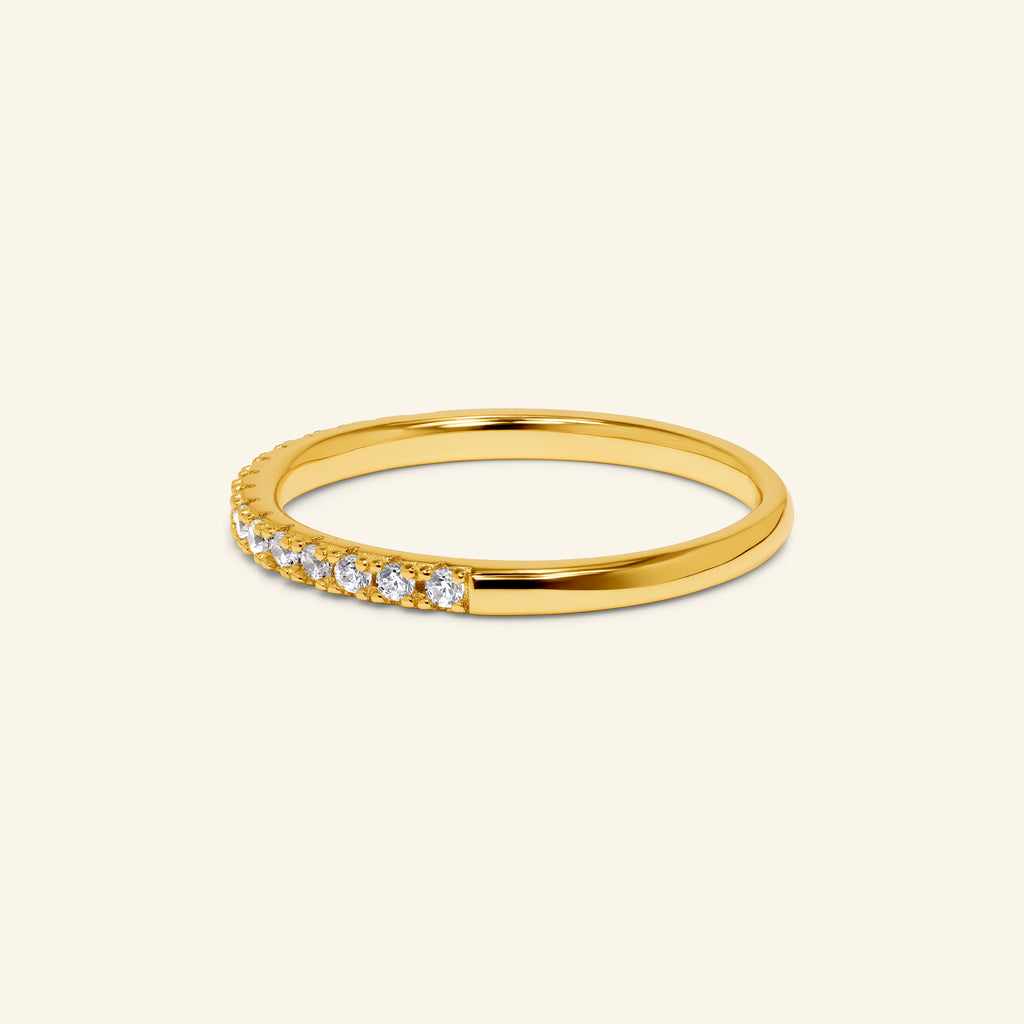 Elara pavé band with round stones in sterling silver available in yellow or silver finish by Arvion Jewelry