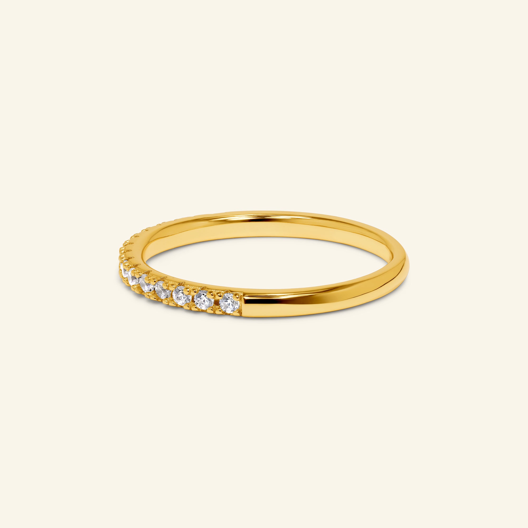 Elara pavé band with round stones in sterling silver available in yellow or silver finish by Arvion Jewelry