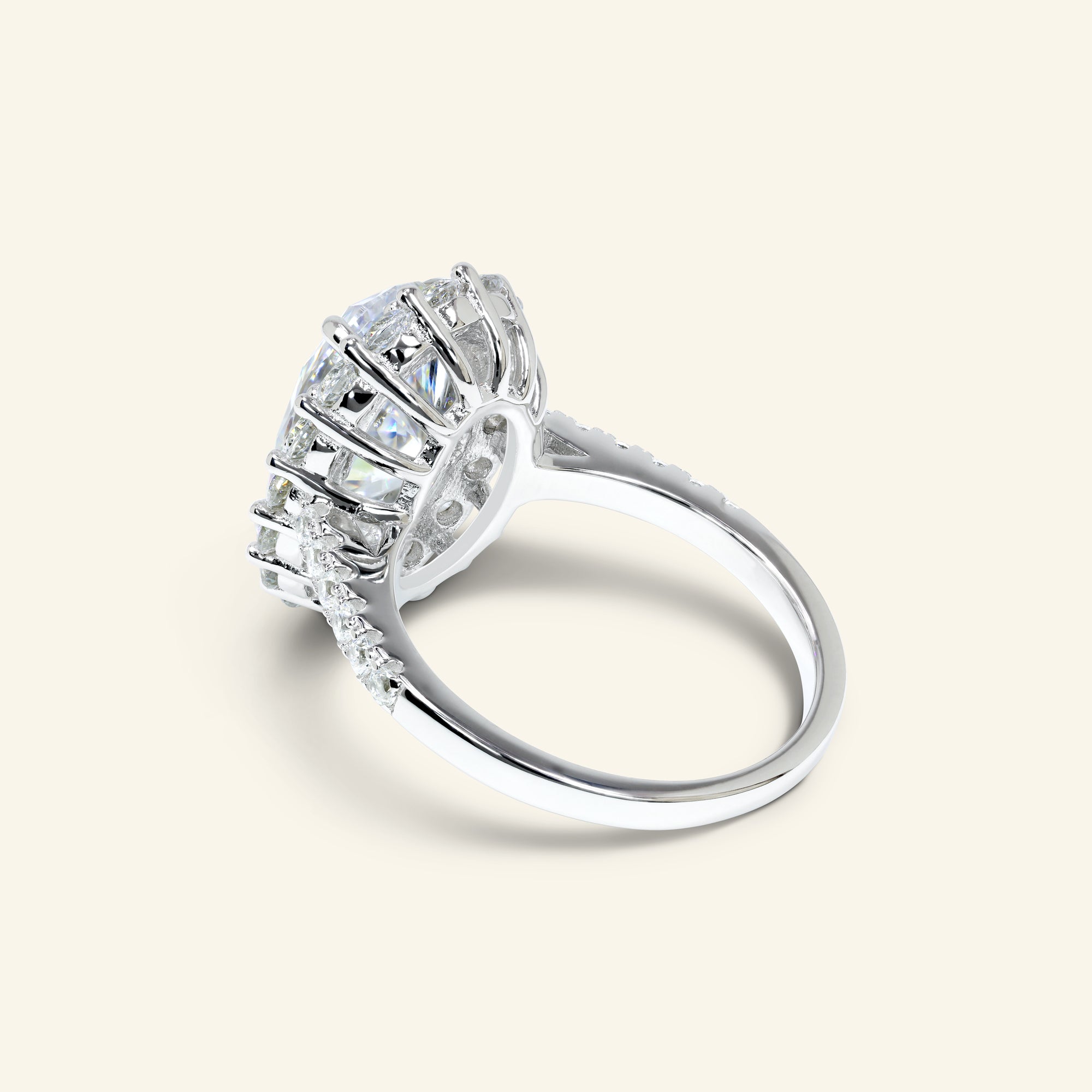 Valeria oval halo ring with pavé band in polished sterling silver by Arvion Jewelry