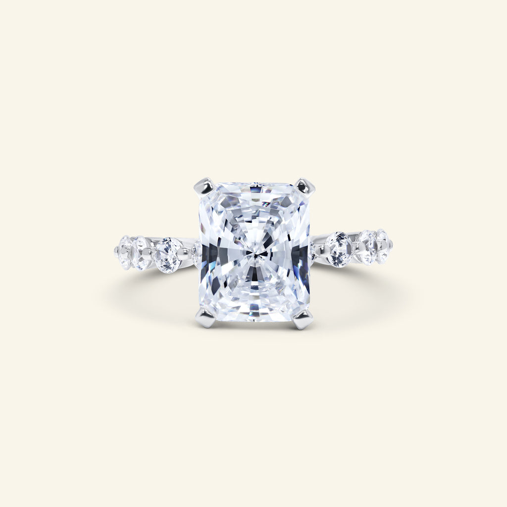 Nicole Radiant Hidden Halo Ring with shared prong band by Arvion Jewelry